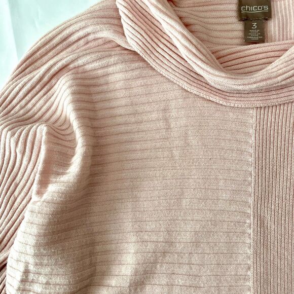 Chicos Cowl Neck Ribbed Sweater Pale Pink 3/4 Sleeve Size 3 US XL 16/18 - Picture 3 of 7
